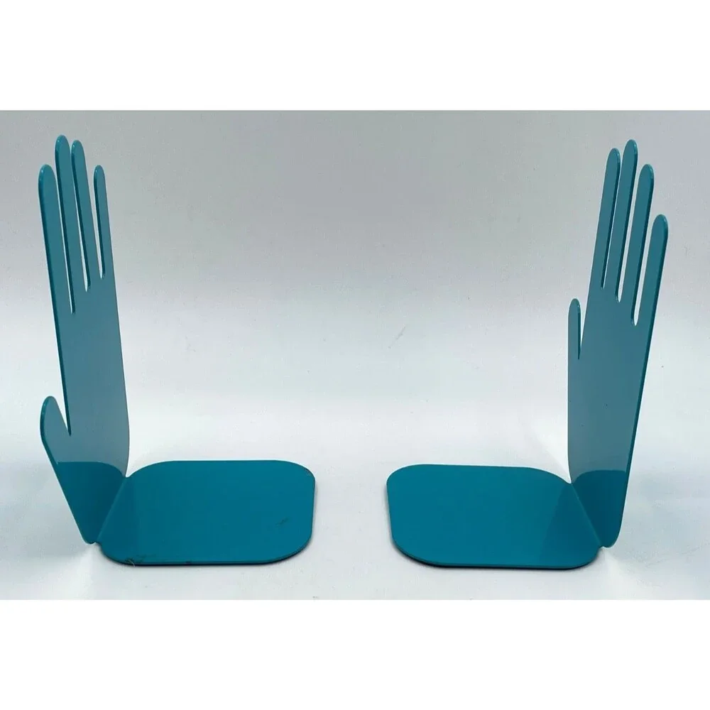 Jonathan Adler Hand Bookends Teal Blue Metal Sculptural Modern Retired Pair